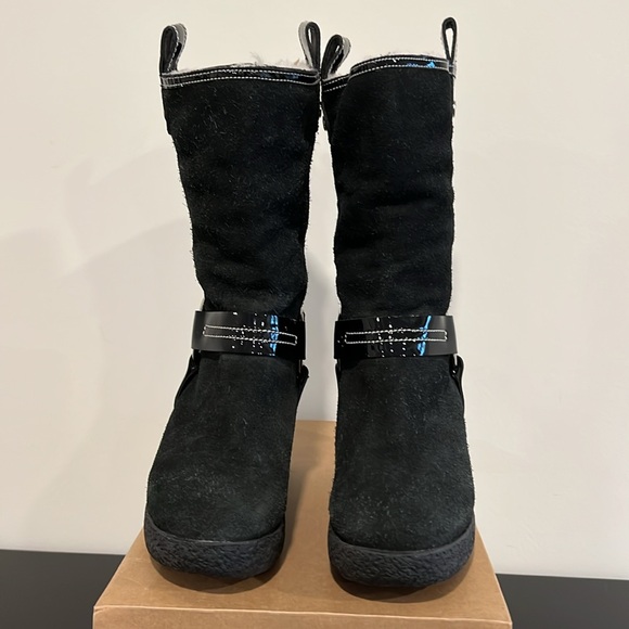 Cole Haan Black Suede Wedge Mid-Calf Pull On Boot Size 7.5 - Picture 4 of 13